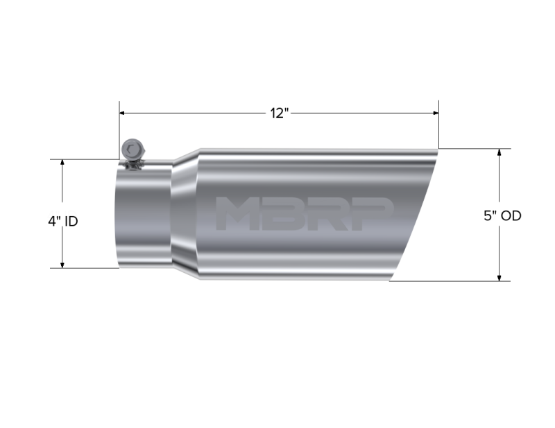 MBRP Universal 5-inch Diameter Angled Exhaust Tip – 4-Inlet, 12-Inch Length, Mirror Polished T304 Stainless Steel
