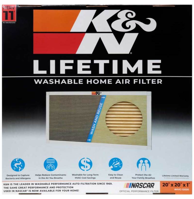 K&N HVAC Filter 20 x 20 x 1 - Reusable Pleated Synthetic Air Filter with MERV 11 Rating