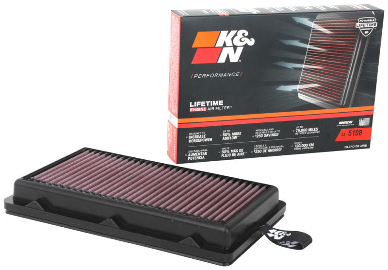 K&N 33-5108 High-Flow Reusable Air Filter for 2020-2021 Hyundai Sonata and Kia K5 with 1.6L Diesel Engine