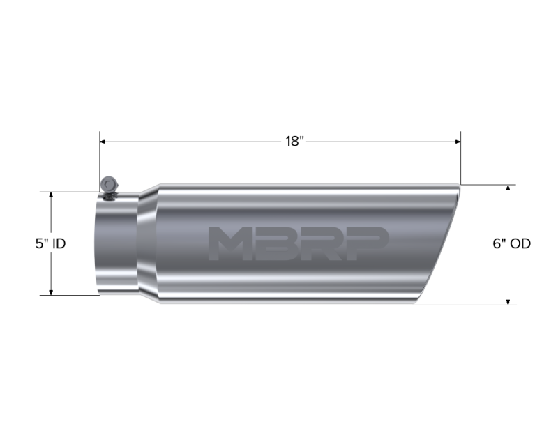 MBRP Universal 6-inch OD Angled Rolled End Exhaust Tip – T304 Stainless Steel, 5-inch Inlet, 18-inch Length