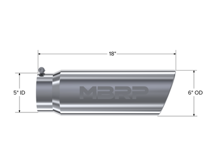 MBRP Universal 6-inch OD Angled Rolled End Exhaust Tip – T304 Stainless Steel, 5-inch Inlet, 18-inch Length