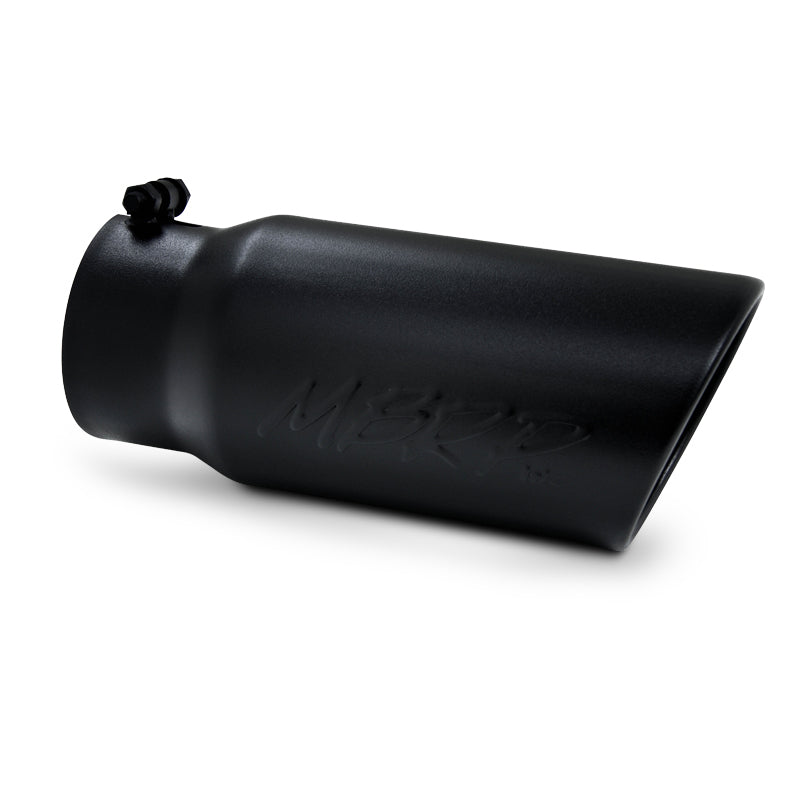 MBRP Universal Exhaust Tip 5 in. Diameter Black Coated Stainless Steel – Angled Rolled End, 12 in. Length