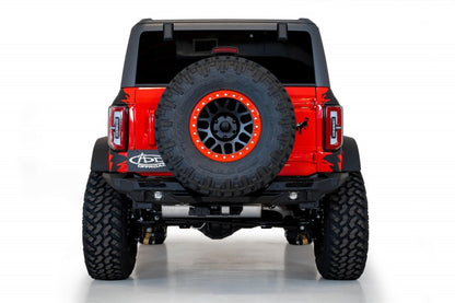 Addictive Desert Designs Stealth Fighter Rear Bumper for Ford Bronco 2021-2023 – Hammer Black with Satin Black Panels and Cube Light Mounts