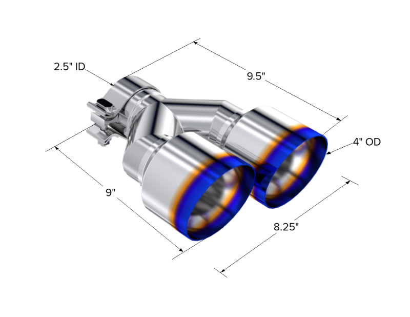 MBRP Burnt End Tip for 2.5-inch Exhaust - Dual 4-inch Outer Diameter Out, Single Wall T304 Stainless Steel, Driver Side