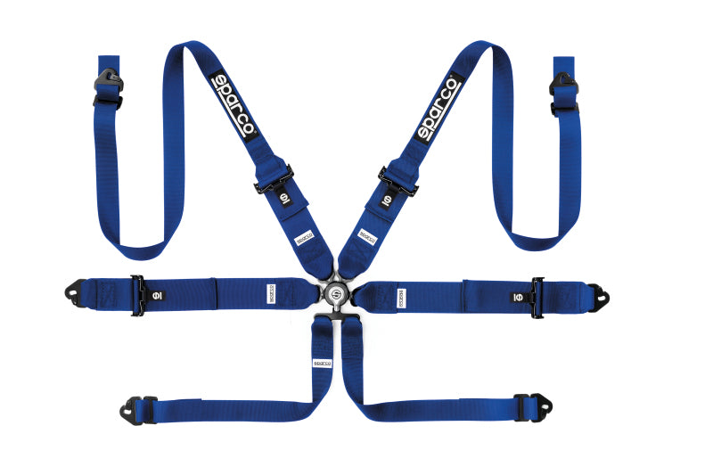 Sparco 04818RH1AZ 6-Point Racing Harness with Steel HANS Compatibility Adapter