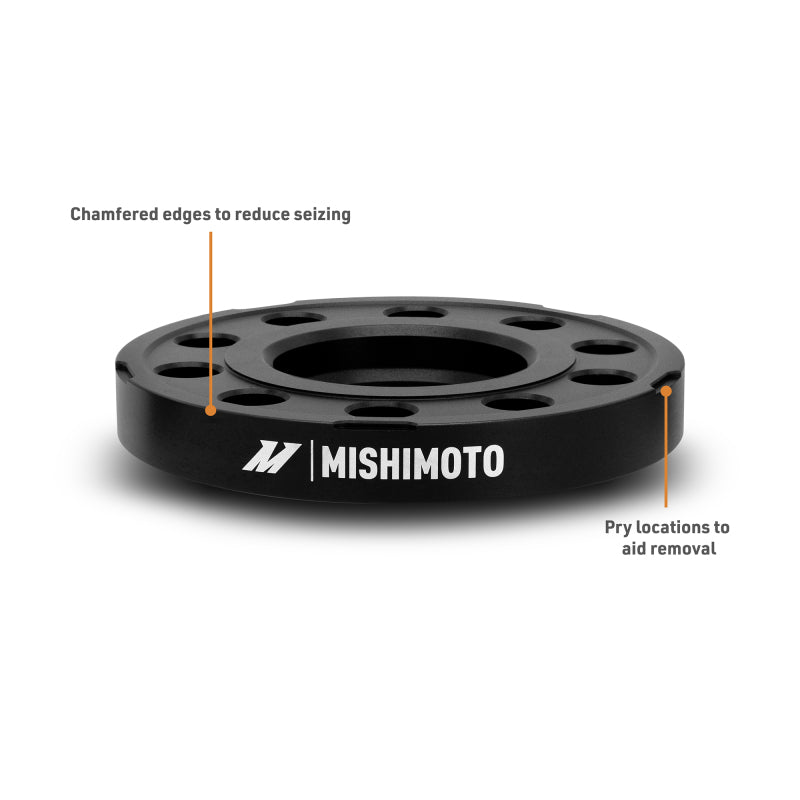 Mishimoto 15mm Wheel Spacers for 5x120 Bolt Pattern, 72.6mm Center Bore, M14 Threads – Black