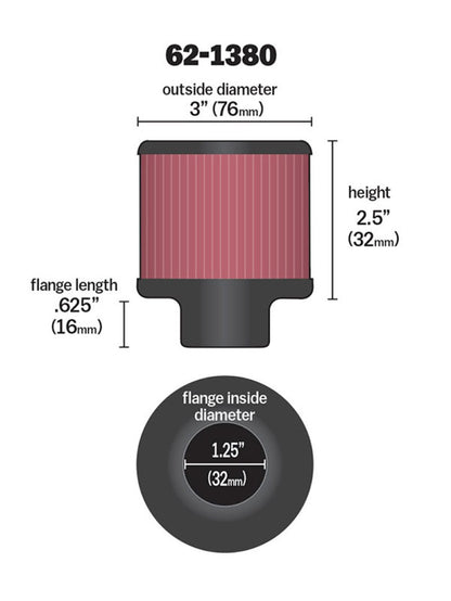 K&N Engineering 62-1380 Rubber Base Crankcase Vent Filter with 1.25-inch Flange