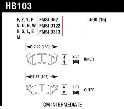 Hawk 1975-1975 Buick Apollo SR HPS 5.0 Front Brake Pads