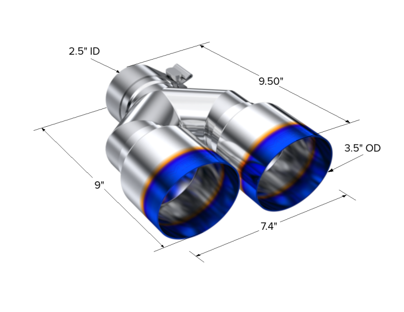 MBRP Burnt End Tip 2.5 Inch Inner Diameter, Dual 3.5 Inch Outer Diameter Out, 9.5 Inch Length, Single Wall T304 Stainless Steel