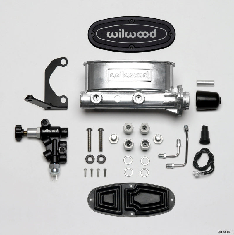 Wilwood HV Tandem Master Cylinder Kit with Combination Proportioning Valve - 1 Inch Bore, Ball Burnished Finish, Part Number 261-13269-P