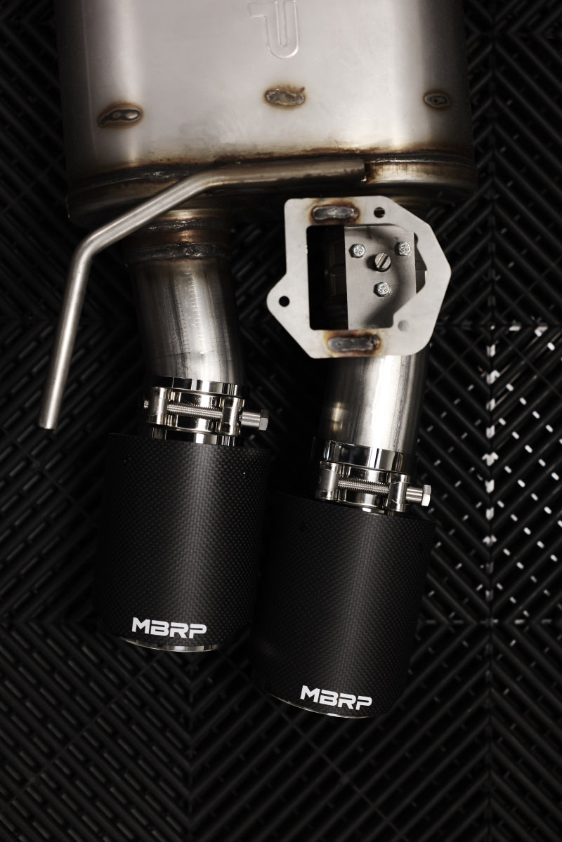 MBRP Armor Pro Series 3-inch Cat-Back Exhaust System for Ford Mustang 2019-2023 with Quad Carbon Fiber Tips