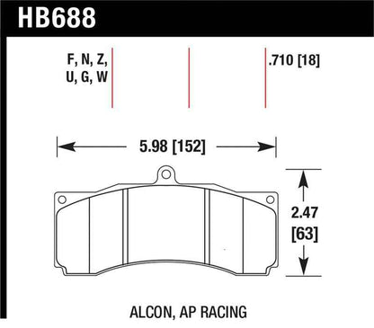 Hawk AP Racing/Alcon Performance Ceramic Racing Front Brake Pads w/0.710in Thickness