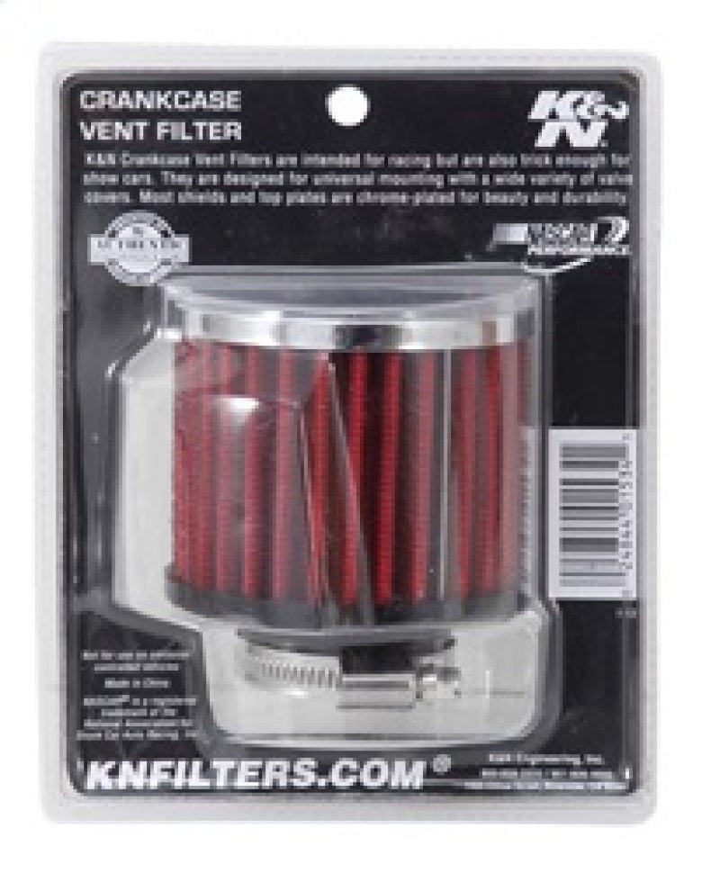 K&N Engineering 62-1440 Chrome and Black Rubber Crankcase Vent Filter – 2.5 Inch Height, 3 Inch Outer Diameter, Clamp-On Design