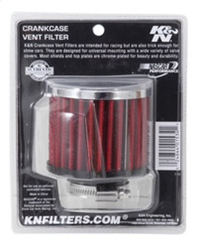 K&N Engineering 62-1440 Chrome and Black Rubber Crankcase Vent Filter – 2.5 Inch Height, 3 Inch Outer Diameter, Clamp-On Design
