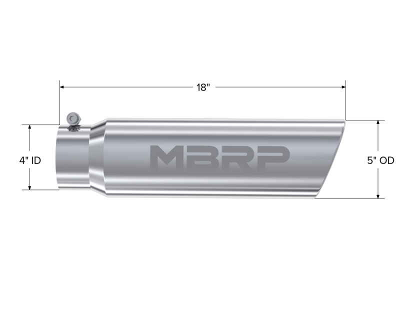 MBRP Universal 5-inch OD Angled Rolled End Exhaust Tip – T304 Stainless Steel, 4-inch Inlet, 18-inch Length