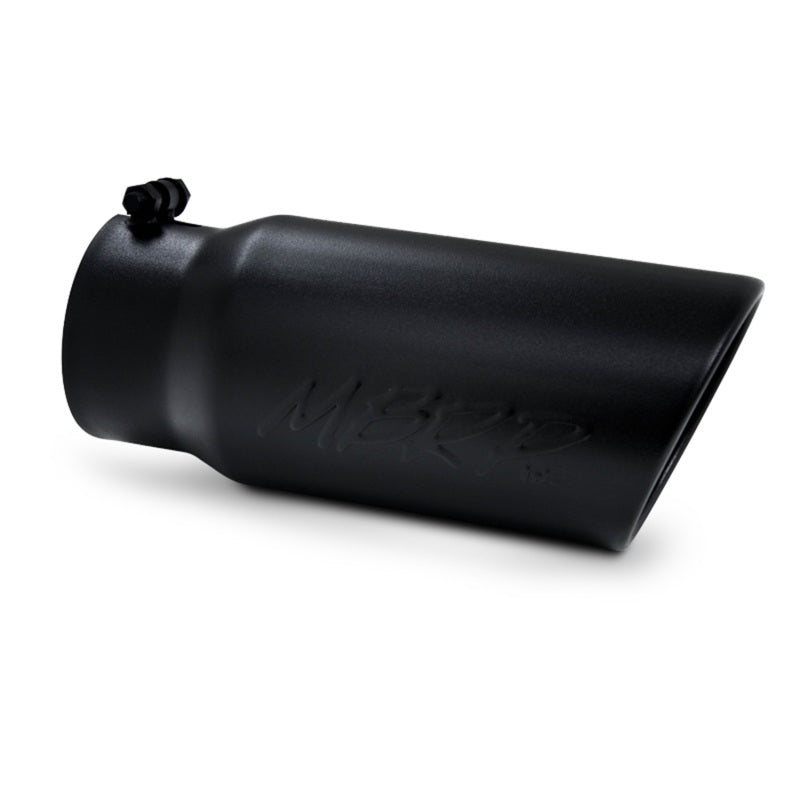 MBRP Universal Exhaust Tip 5 in. Diameter Black Coated Stainless Steel – Angled Rolled End, 12 in. Length