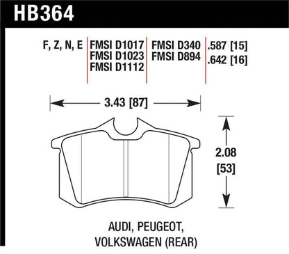 Hawk 89-92 VW Golf GTi / GLS Turbo/ GLX ( VR6) / 1.8 Turbo / VR6 / 00-06 Audi TT HPS Street Rear Bra