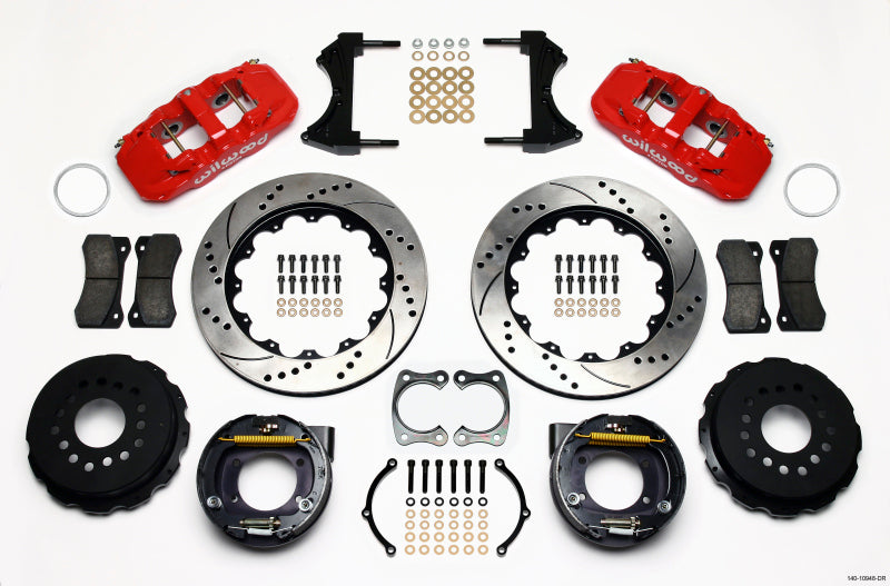 Wilwood AERO4 Rear P-Brake Kit 14-Inch Drill Red for Ford with 2.50-Inch Offset Part #140-10948-DR