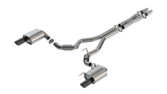 Borla S-Type Cat-Back Exhaust System for 2024-2025 Ford Mustang GT 5.0L V8 Without Active Exhaust - Black Chrome Tips