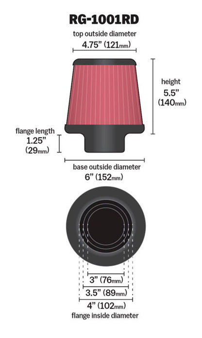 K&N Engineering Universal Air Filter Chrome Round Tapered – 4-inch Flange ID x 1.125-inch Flange Length x 5.5 inches Height