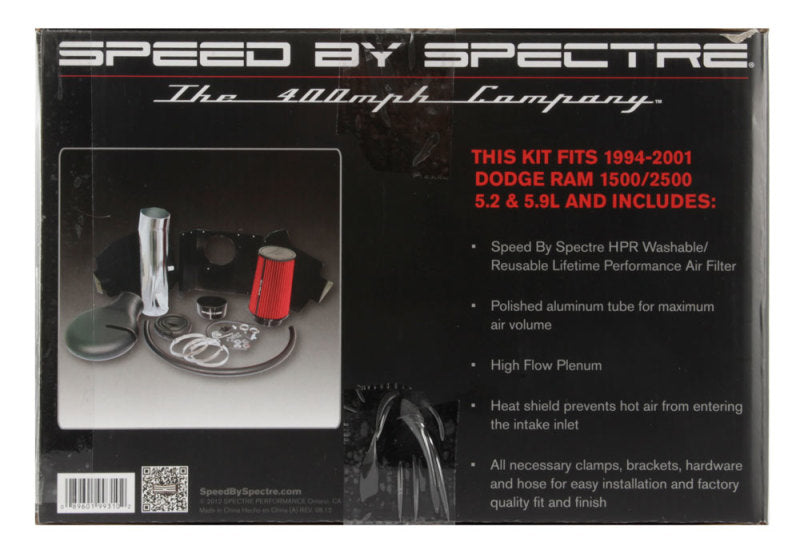 Spectre 9931 Air Intake Kit for Dodge Ram 1500/2500 V8-5.2/5.9L - Polished Aluminum with Red Filter
