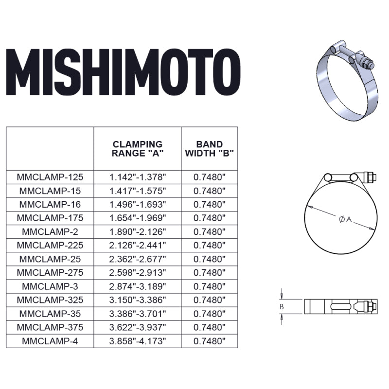 Mishimoto 2 Inch Stainless Steel T-Bolt Clamps - Gold for Secure Hose and Pipe Sealing