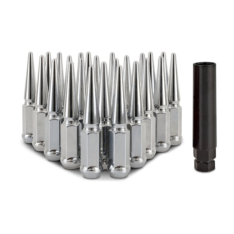 Mishimoto Steel Spiked Lug Nuts M14 x 1.5 – 24-Piece Chrome Set for Aggressive Wheel Styling