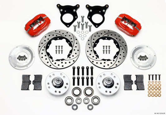 Wilwood Forged Dynalite Front Disc Brake Kit for 1985-1990 Ford Mustang – 11-inch Drilled Red Finish, Part #140-11018-DR