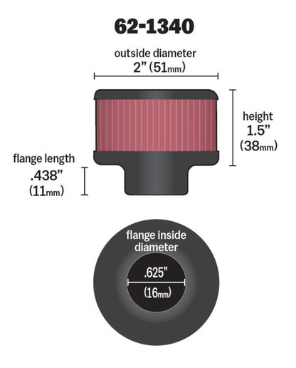 K&N Engineering 62-1340 Clamp-On Crankcase Vent Filter for Classic and Racing Applications