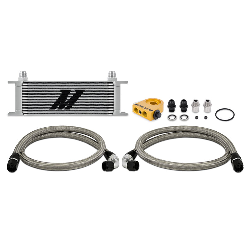 Mishimoto Universal Thermostatic Oil Cooler Kit 13-Row Silver - Part Number MMOC-U13TSL