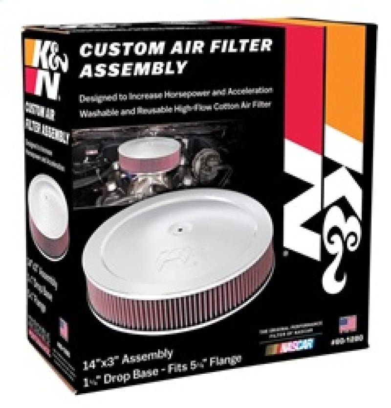 K&N Engineering 14-inch Red Custom Air Cleaner Assembly – High-Flow Round Element Design for Automotive Engines