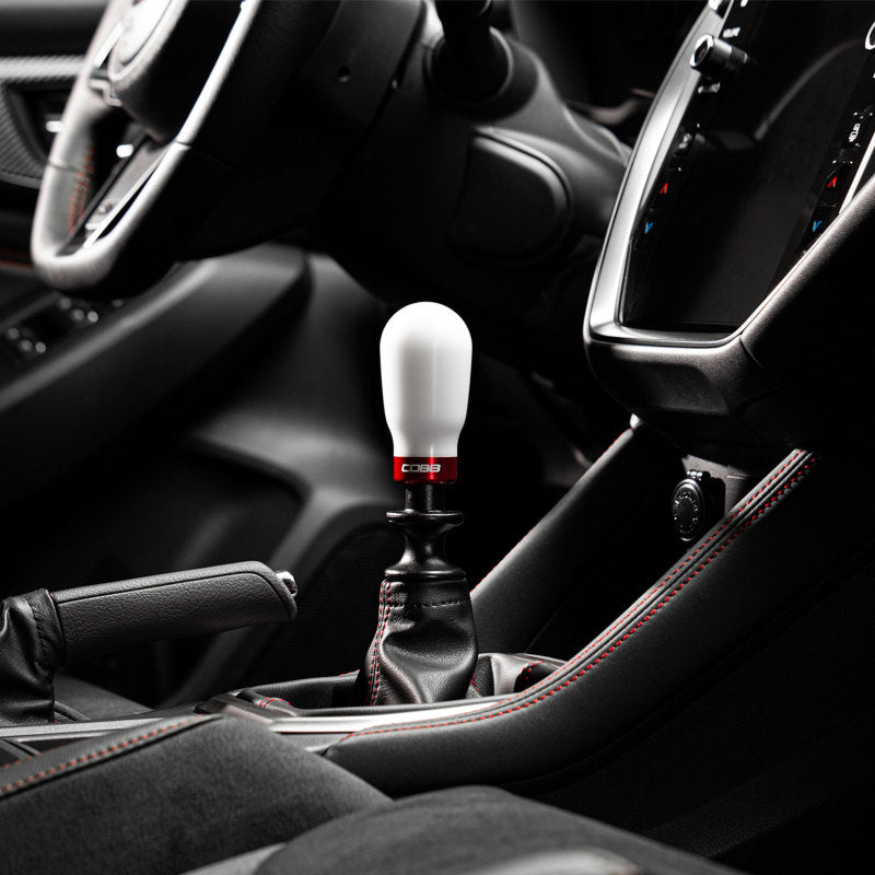 COBB Subaru 6-Speed Tall Weighted Shift Knob - White with Red and Black Collars