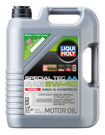 LIQUI MOLY 5L Special Tec AA Motor Oil SAE 5W40 for Diesel Engines with Part Number 20426