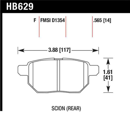 Hawk 08-11 Scion xB / 09-10 Toyota Corolla / 09-10 Matrix / 10 Prius  HPS Street Rear Brake Pads