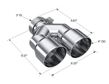 MBRP 3-inch Inlet Dual 4-inch Outlet Staggered Exhaust Tip - T304 Stainless Steel