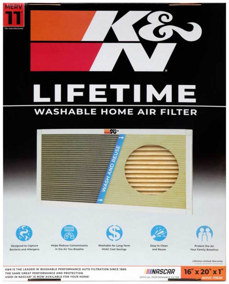K&N HVAC Filter - 16 x 20 x 1 - Reusable and Washable Pleated Synthetic Air Filter for Home HVAC Systems
