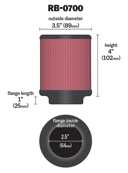 K&N Engineering Universal Rubber Air Filter – 2.5 inch Inlet, 3.5 inch Outer Diameter, 4 inch Height