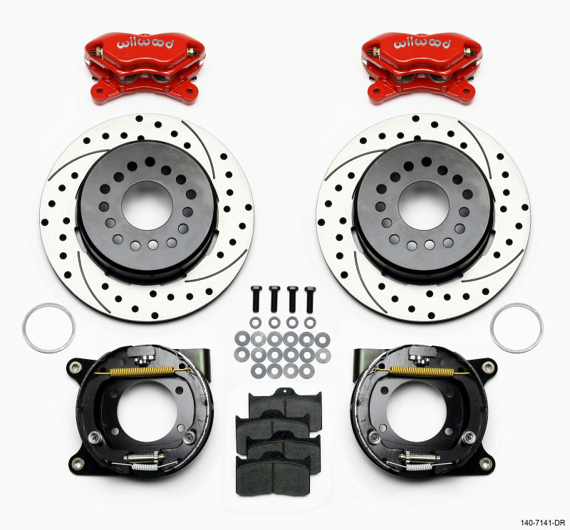 Wilwood Forged Dynalite P/S P-B Kit Drilled-Red Chevy 12 Bolt with C-Clips - Front and Rear Disc Brake System
