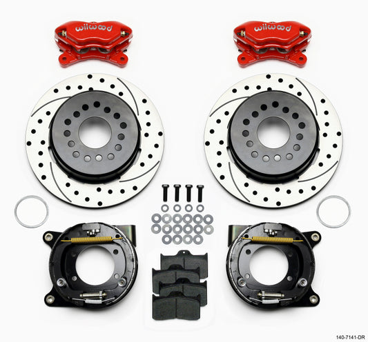 Wilwood Forged Dynalite P/S P-B Kit Drilled-Red Chevy 12 Bolt with C-Clips - Front and Rear Disc Brake System