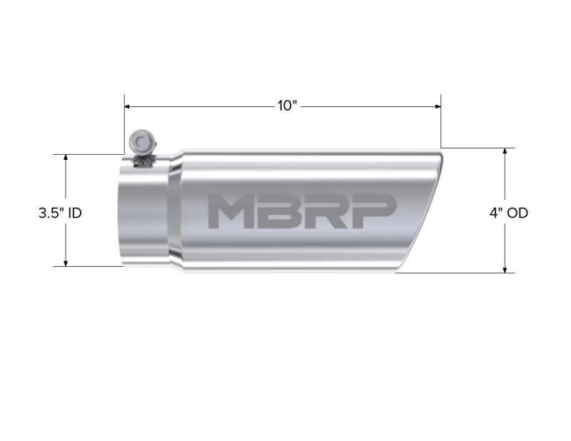 MBRP Universal 4-inch Exhaust Tip with Angled Rolled End - 3.5-inch Inlet, 10-inch Length