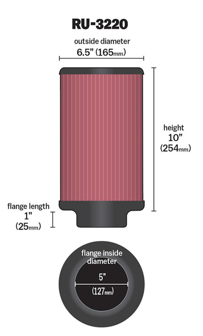 K&N Engineering Universal Rubber Air Filter with 5-inch Flange and 10-inch Height