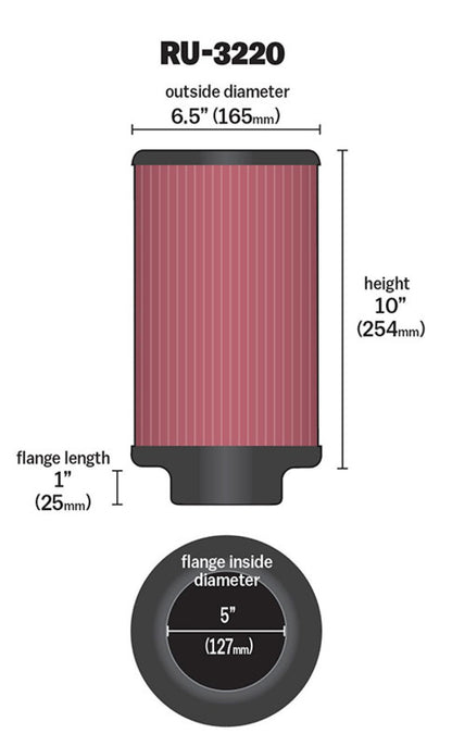 K&N Engineering Universal Rubber Air Filter with 5-inch Flange and 10-inch Height