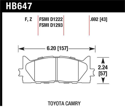 Hawk 10 Lexus ES350 / 07-11 Toyota Camry SE/XLE HPS Street Front Brake Pads