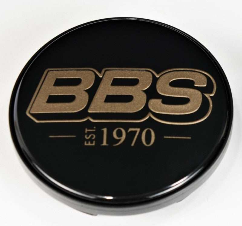 BBS Center Cap 56mm Black and Gold Est. 1970 Anniversary with BBS Logo (5-Tab) for Automotive Wheels