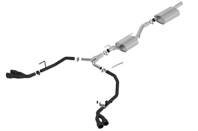 Borla Touring Cat-Back Exhaust System for 2020-2026 Jeep Gladiator 3.6L V6 with Black Coated Tailpipes and Tips