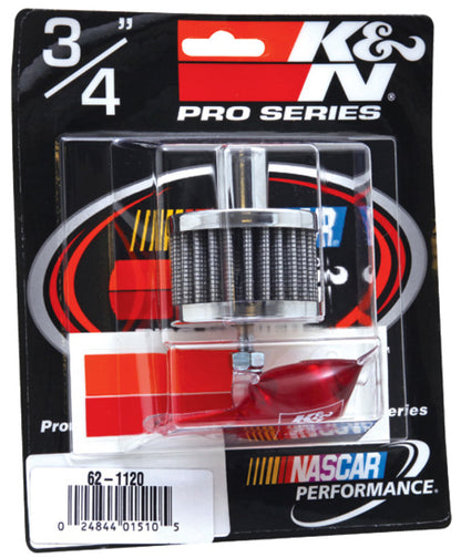 K&N Engineering 62-1120 Chrome Steel Crankcase Vent Filter with 3/4 inch Tube for Classic and Racing Applications
