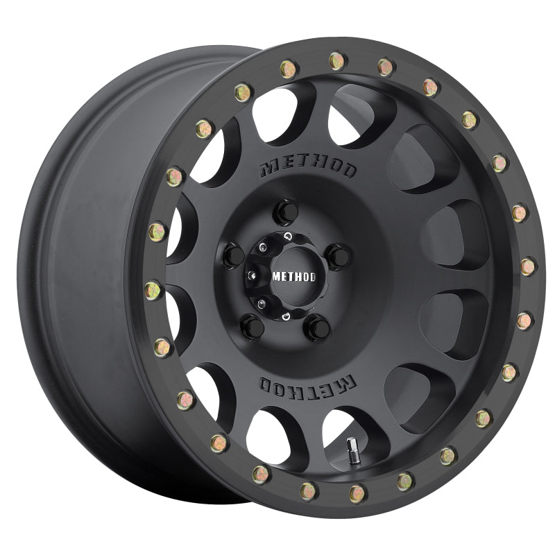 Method MR105 Beadlock 17x9-inch Off-Road Wheel with 38mm Offset and 5x4.5 Bolt Pattern in Matte Black