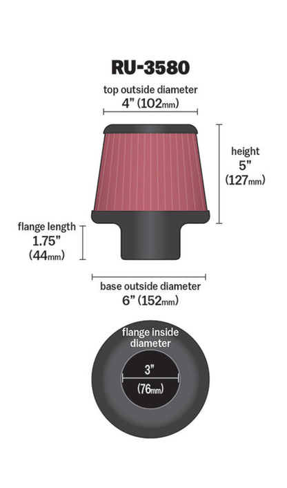 K&N Engineering Universal Rubber Air Filter with 3-Inch Flange - 6-Inch Base, 4-Inch Top, 5-Inch Height