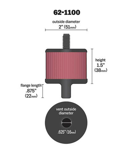 K&N Engineering Steel Base Crankcase Vent Filter 0.5 inch Vent OD, 2 inch OD, 1.5 inch Height