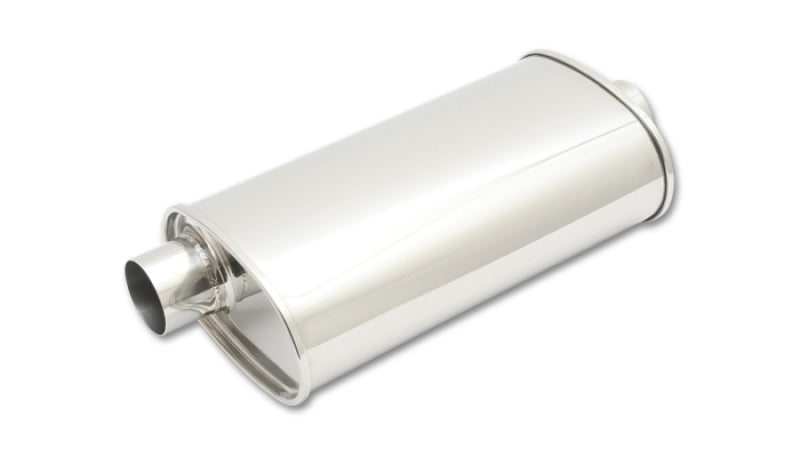 Vibrant StreetPower Oval Muffler with 3-inch Inlet and Outlet - 15 Inch Length, Offset Center, Stainless Steel Performance Exhaust